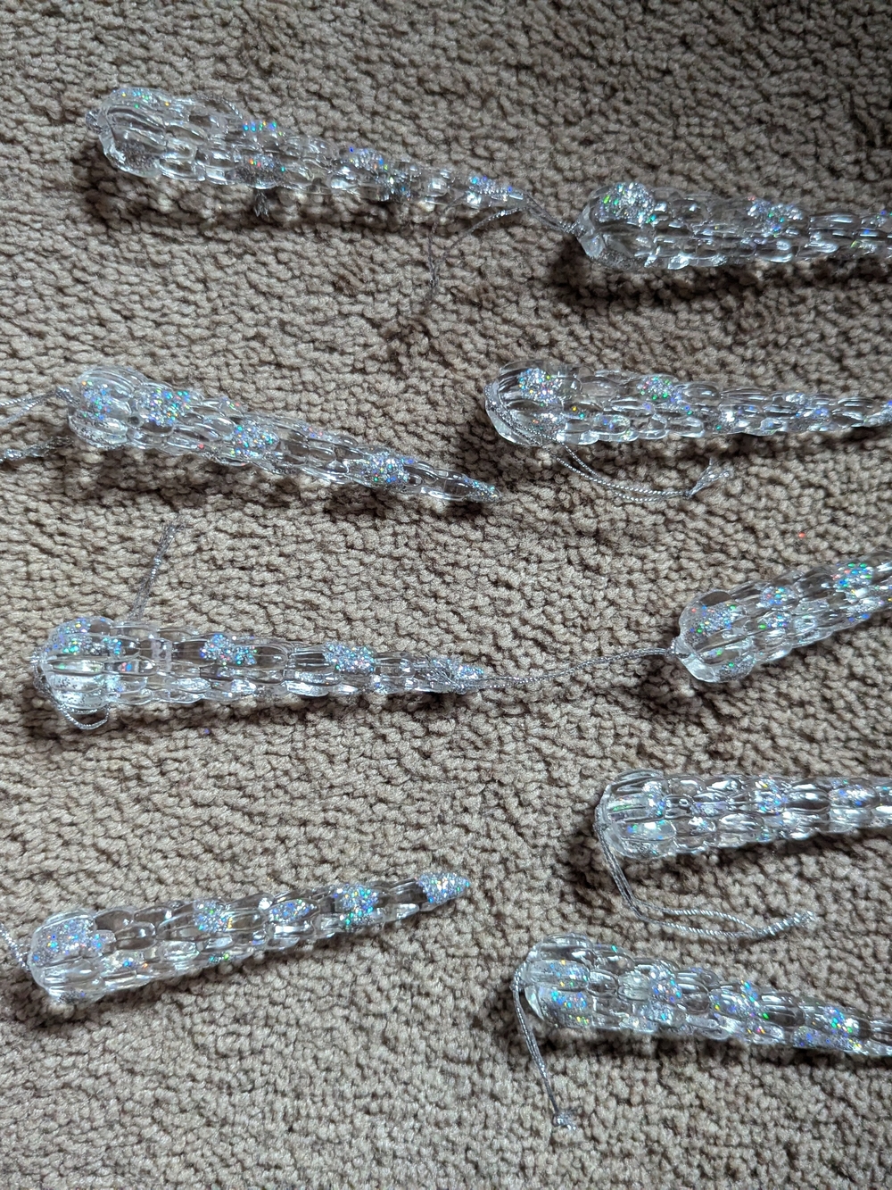String of Clear Iridescent Icicle Ornaments